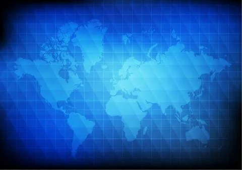 Vector : world map with abstract triangles on blue background Stock Illustration