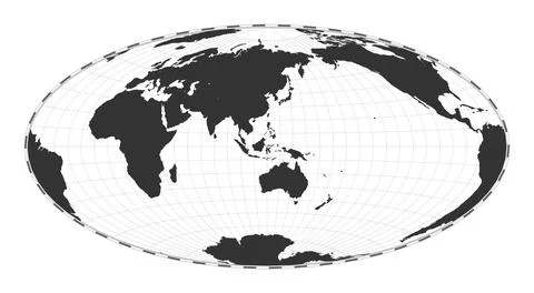 Vector world map. Aitoff projection. Plain world geographical map with lati.. Illustrazione stock