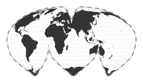 Vector world map. Alan K. Philbrick's interrupted sinu-Mollweide projection.. Illustrazione stock