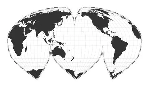 Vector world map. Alan K. Philbrick's interrupted sinu-Mollweide projection.. Illustrazione stock