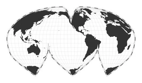 Vector world map. Alan K. Philbrick's interrupted sinu-Mollweide projection.. Illustrazione stock
