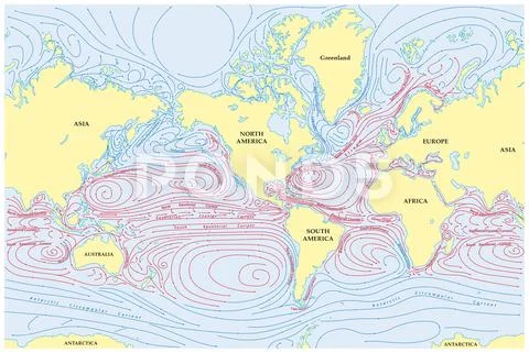 Vector world map of all sea currents Illustration #103235244