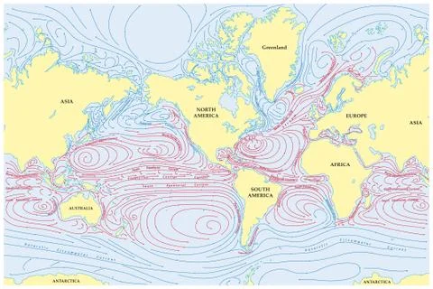 Vector world map of all sea currents Stock Illustration