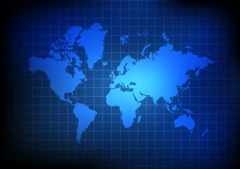 Vector : World map and grid on blue background Stock Illustration