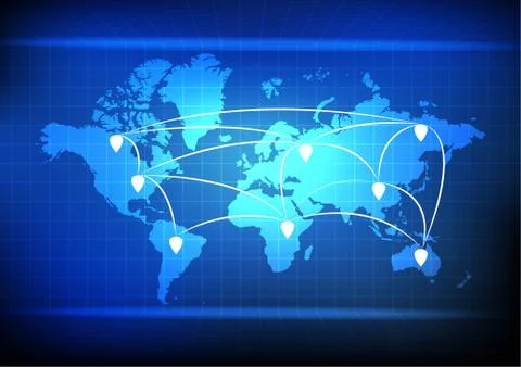 Vector : World map and network on blue grid background Stock Illustration