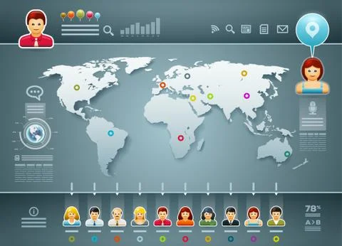Vector world map and people infographics. Stock Illustration