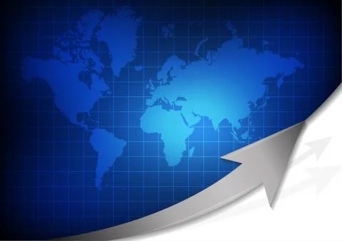 Vector : World map with arrow on blue grid background Illustrazione stock