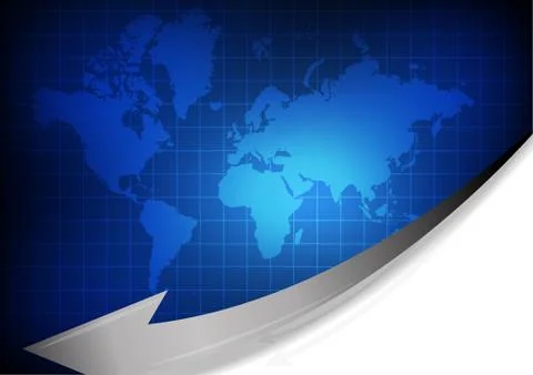 Vector : World map with arrow on blue grid background Stock Illustration