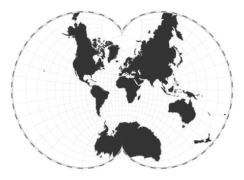 Vector world map. August's epicycloidal conformal projection. Plain world g.. Stock Illustration