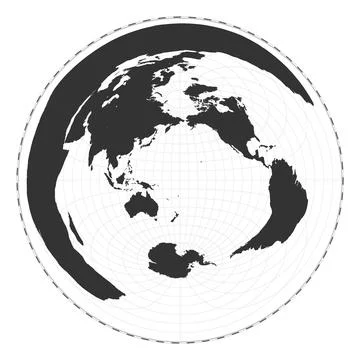 Vector world map. Azimuthal equidistant projection. Plain world geographica.. Illustrazione stock