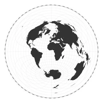 Vector world map. Azimuthal equidistant projection. Plain world geographica.. Stock Illustration