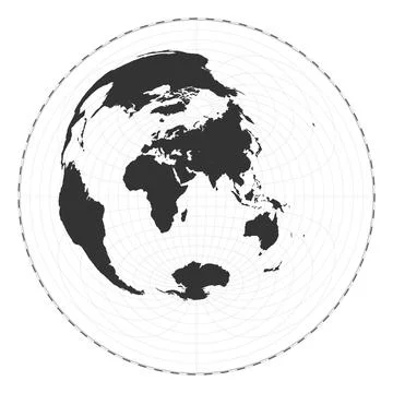 Vector world map. Azimuthal equidistant projection. Plain world geographica.. Stock Illustration