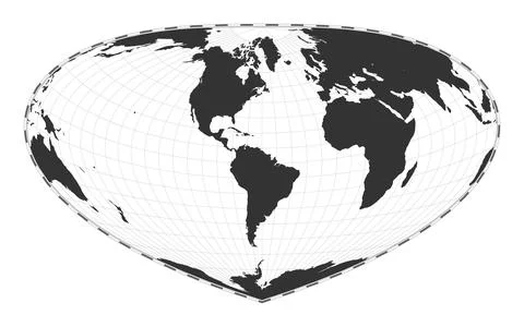 Vector world map. Bottomley projection. Plain world geographical map with l.. Stock Illustration