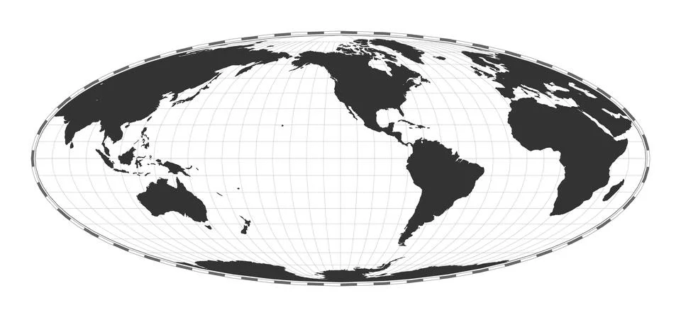 Vector world map. Bromley projection. Plain world geographical map with lat.. Stock Photos