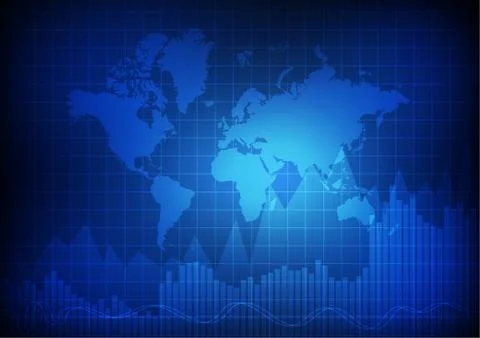 Vector : World map with business graph on blue background Stock-Illustration