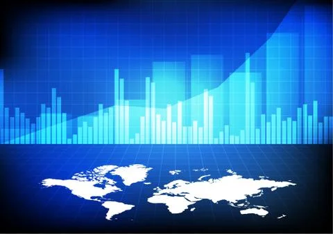 Vector : World map with business graph on blue background Stock Illustration