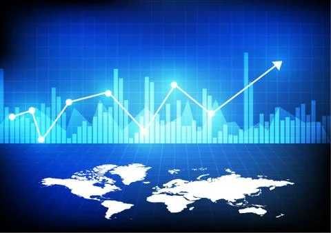 Vector : World map with business graph on blue background Stock Illustration