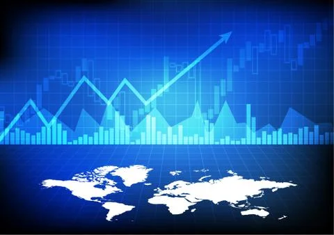 Vector : World map with business graph on blue background Stock Illustration