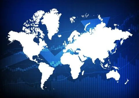 Vector : World map with business graphs on blue background Stock Illustration