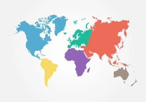 Vector World map with continent in different color ( flat design ) Stock Illustration