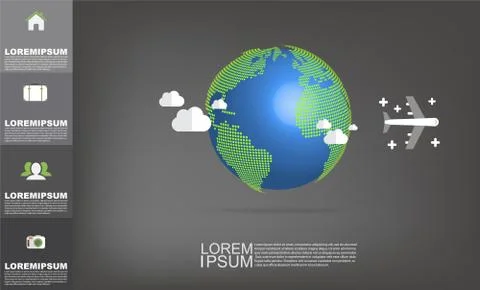 Vector world map with copy space vector on dark grey background Stock Illustration