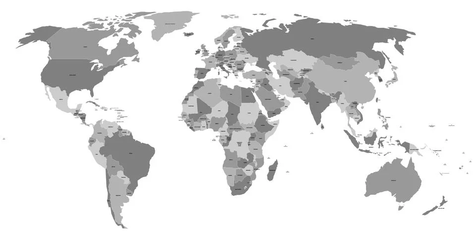 Vector world map with country labels Stock Illustration