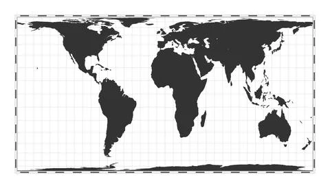 Vector world map. Cylindrical equal-area projection. Plain world geographic.. 스톡 일러스트