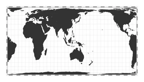 Vector world map. Cylindrical equal-area projection. Plain world geographic.. Illustrazione stock