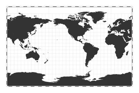 Vector world map. Cylindrical stereographic projection. Plain world geograp.. Illustrazione stock
