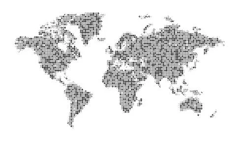 Vector world map with dot pattern displaying earths continents. Digital globe Stock Illustration