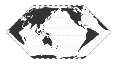 Vector world map. Eckert II projection. Plain world geographical map with l.. イラスト素材