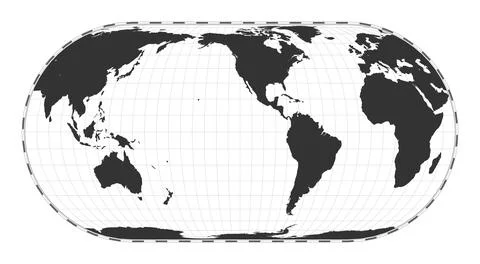 Vector world map. Eckert IV projection. Plain world geographical map with l.. Illustrazione stock