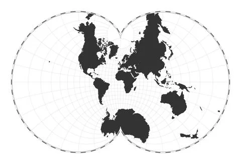 Vector world map. Eisenlohr conformal projection. Plain world geographical .. Stock Illustration