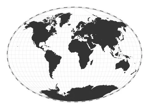 Vector world map. Fahey pseudocylindrical projection. Plain world geographi.. Stock Illustration