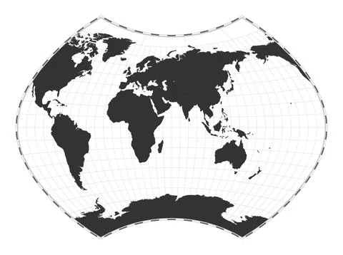 Vector world map. Ginzburg IX projection. Plain world geographical map with.. Stock Illustration