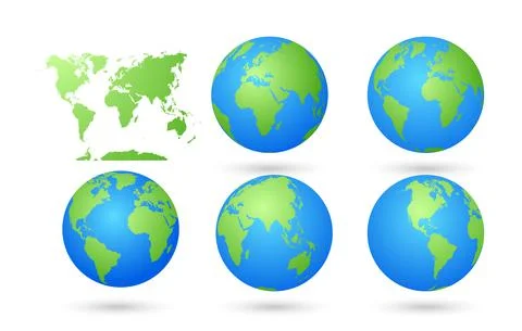 Vector World Map with Globes Set Stock Illustration