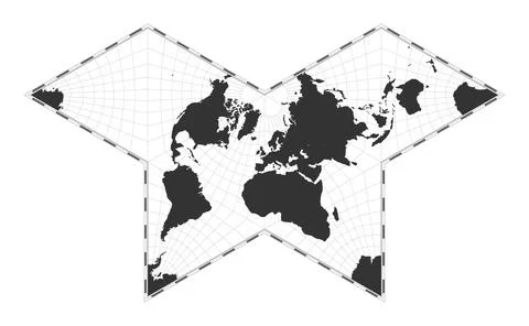 Vector world map. Gnomonic butterfly projection. Plain world geographical m.. Stock Illustration