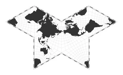 Vector world map. Gnomonic butterfly projection. Plain world geographical m.. Stock Illustration