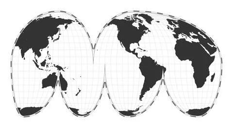 Vector world map. Goode's interrupted Mollweide projection. Plain world geo.. Illustrazione stock
