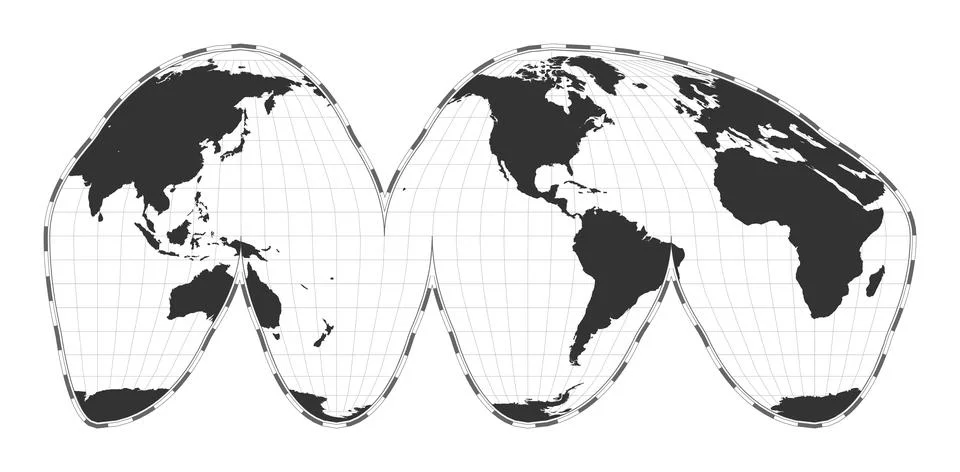 Vector world map. Goode's interrupted homolosine projection. Plain world ge.. Illustrazione stock