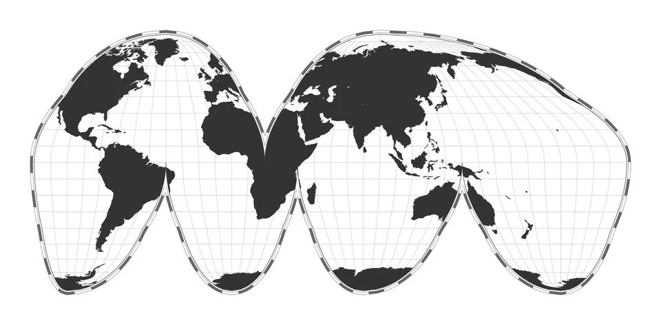 Vector world map. Goode's interrupted homolosine projection. Plain world ge.. 스톡 일러스트