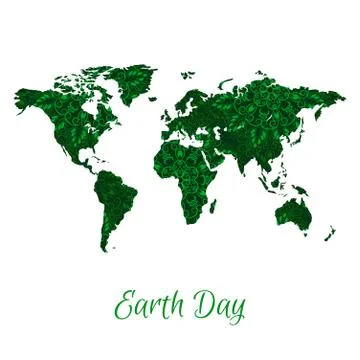 Vector World Map with Green Floral Pattern Illustrazione stock