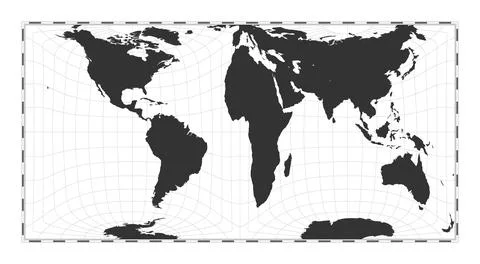 Vector world map. Gringorten square equal-area projection. Plain world geog.. Stock Illustration