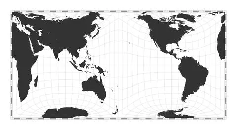 Vector world map. Gringorten square equal-area projection. Plain world geog.. Stock Photos