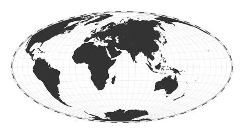 Vector world map. Hammer projection. Plain world geographical map with lati.. Illustrazione stock