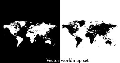 Vector world map illustration isolated over white and black background Ilustração Stock