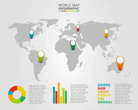 Vector world map with infographic elements. Stock Illustration