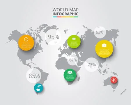 Vector world map with infographic elements. Stock Illustration