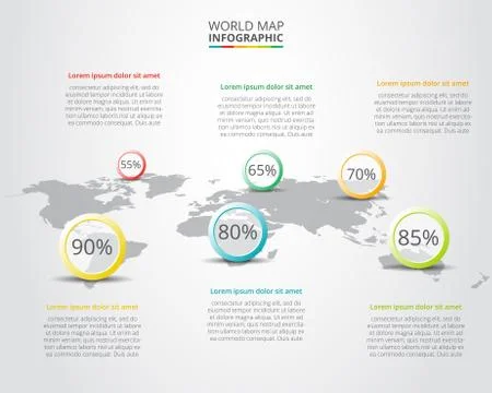 Vector world map with infographic elements. Stock Illustration
