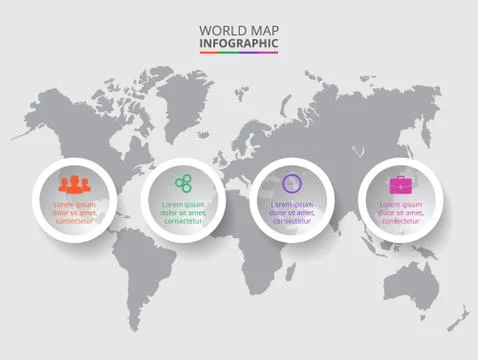 Vector world map with infographic elements. Stock Illustration
